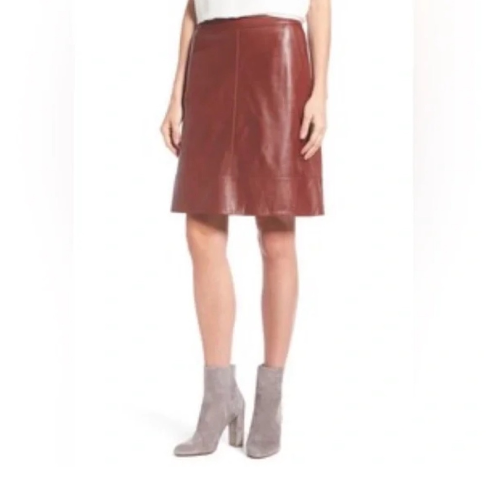 Halogen Leather A-line skirt